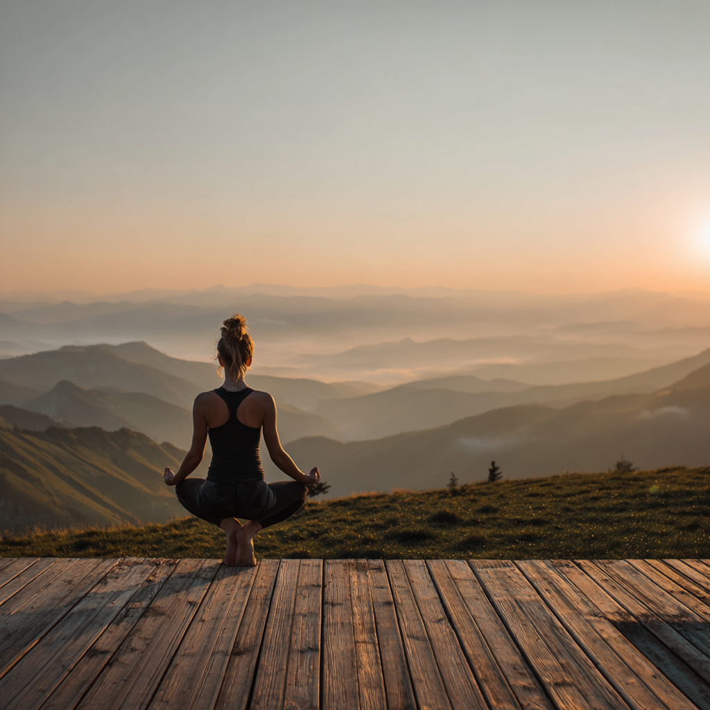 Жінка практикує йогу на світанку